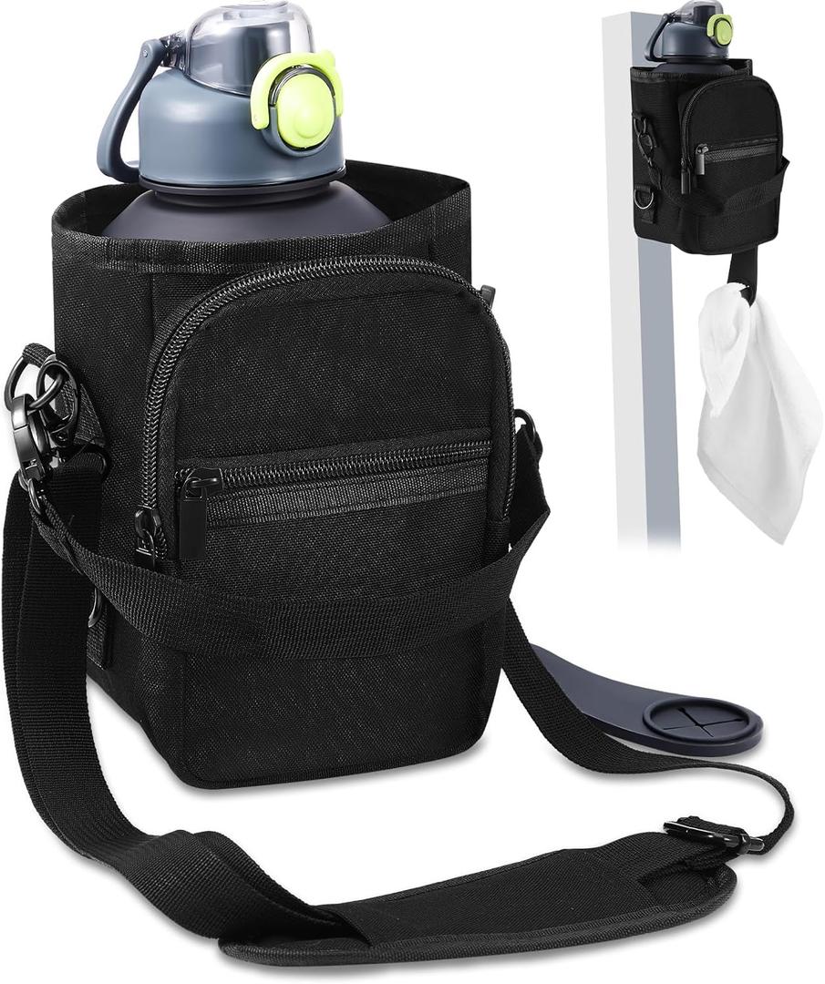 Domensi 64oz Magnetic Gym Bag for Men Water Bottle Bag with Strap Water Bottle Pouch Sleeve Crossbody Sling Holder with Phone Pocket Silicone Towel Buckle for Gym, Travel, Sports, Work, Fitness