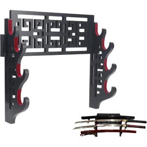 Sword Holder Katana Wall Mount - 4 Tier Velvet Padded Katana Stand Samurai Rack Samurai Sword Display Rack Wand Wakizashi Sword Stand Display