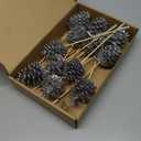 Thiccywoov 12 Pcs Sliver Christmas Glitter Pine Cones Picks for Christmas Tree 3.15 Inches Pinecone with Wired Stem Artificial Xmas Tree Ornaments Decorations for Garland Wreath DIY Craft