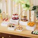 PPH-Sisy 6 Pcs Large Buffet Risers Display Stands Set 7" to 12"- Acrylic Food & Dessert Table Display Stand Shelf for Party, Catering, Jewelry, Collectibles, White Cube Storage Boxes