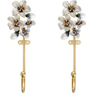 2 Pack Decorative Wall Hooks, Vintage Flower Shaped Metal Wall Hook for Hanging Coats Clothes Keys Hats Towels (Magnolia)