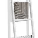 FUIN 6ft Wooden White Blanket Ladder Living Room Decorative Wall Leaning Farmhouse Quilt Display Holder Rustic Wood Towel Rack for Bathroom