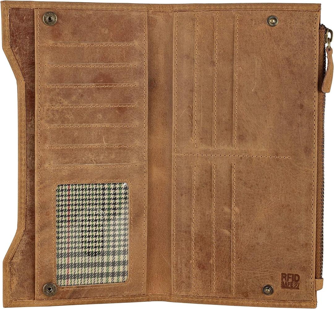 Mou Meraki Genuine Leather RFID Blocking Long Wallet Vintage Bifold for Men