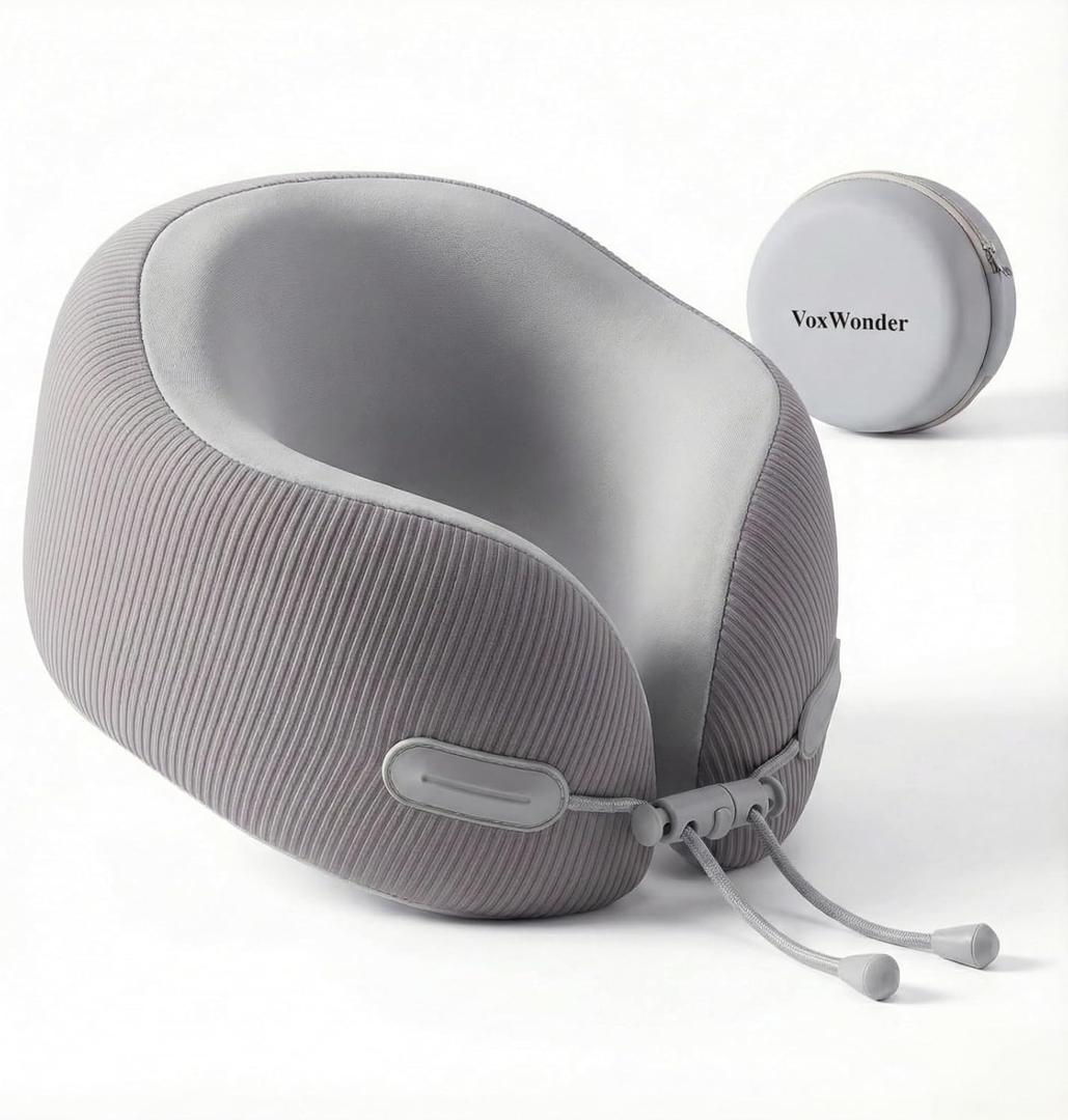 Memory Foam Travel Neck Pillow for Airplane, 360 Head Support Travel Essentials for Long Flights, Breathable Cover and Compact Storage Case, Portable Gift for Men and Women