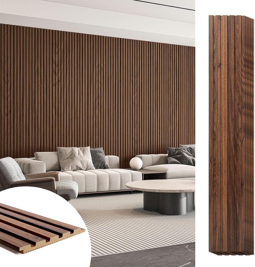 Art3d 6-Piece Wood Slat Panels for Stylish Interior Decor and Ceiling Decoration, MDF 3D Textured Panel for Ceiling and Wall,Size 94.6 x 7.4 in-Walnut