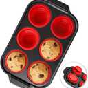 Silicone Muffin Pan for Baking with Metal Reinforced Frame - 6 Cups Regular Size Cupcake Pan Muffin Tins Egg Bite Molds - Nonstick, Easy to Pop, Bakeware for Oven, BPA Free (6-Cups Red)