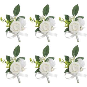 Gvhntk 6 pcs White Boutonniere for Men Wedding Groom Groomsmen Best Man Artificial Flowers Boutonniere for Wedding Ceremony Anniversary Prom Flowers Formal Dinner Party