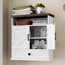 Bathroom Wall Cabinet, Farmhouse Wall Mounted Medicine Cabinet with Drawer, Barn Doors and Adjustable Shelf, 25"H x 23.6"W x 9"D White Over Toilet Storage Cabinet for Kitchen, Laundry Room, Entryway