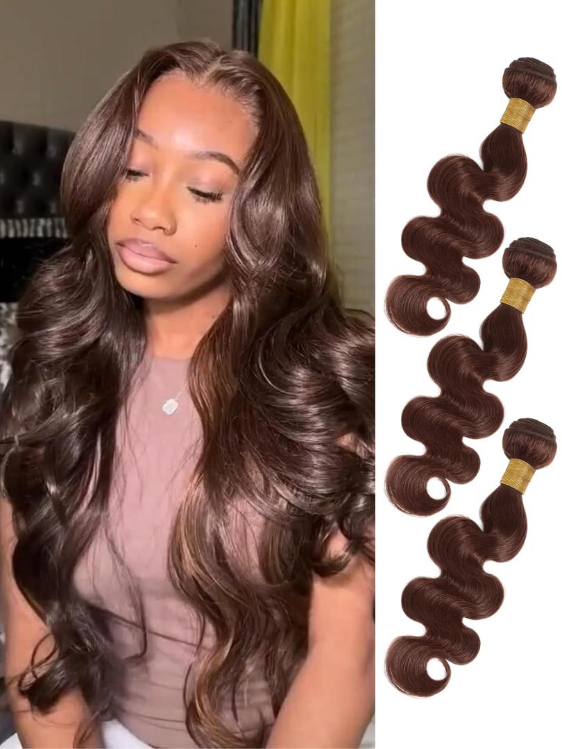 12A Brown 3 Bundles Human Hair Body Wave 18 20 22 IN, Color #4 Dark Chocolate Brown Bundles Body Wave 100% Unprocessed Remy Virgin Human Hair Weft Soft Glossy Wavy Weave Sew In Double Weft
