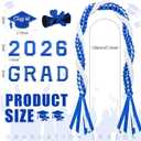 Suncalla 11 Pcs 2026 Graduation Leis Set Graduation Leis Class of 2026, Grade Braided Cords with Letters Card Patches Ribbon Lei Graduate Gift for High School Master College Grad Party(Blue White)