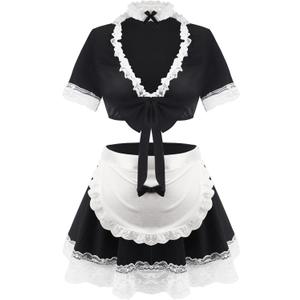 paloli Maid Outfit For Women,Maid Costume With Lace Apron,Fancy Halloween Dress Cosplay Lingerie Set (XL, Black)