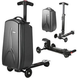 Scooter Luggage for Kids Scooter Suitcase for Ages 4-12, 4 in 1 Kids Luggage Boarding Suitcase Detachable & Foldable Scooter Travel Trolley Ride On Luggage-Black, Medium, 22L