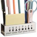 2 x Stainless Steel Pencil Holder with Teacher Quote, Thank You Gift for Women Men Educators, Desk Organizer for Pens Sticky Notes Rulers, Inspirational Classroom Office Decor from Student - FBA394