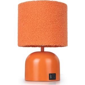 Table Lamp for Bedroom, Bedside Lamps for Nightstand, Minimalist Night Stand Light Lamp with Type-C and USB Ports, Modern Desk Table Lamp for Bedroom, Living Room, Dining Room, Office (Orange)