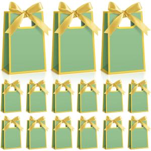 Kolldenn 24 Pcs Small Gift Bags with Bow 6.3 x 3.9 x 2.8 Inch Thank You Gift Bags Elegant Mini Paper Bag with Handles for Wedding Bridal Birthday Baby Shower Bridesmaid Party Favors(Green)