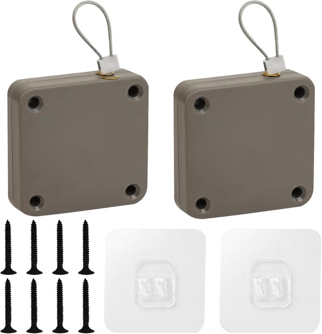 SHIMIDO Upgraded Punch-Free 1000g Automatic Screen Door Closer, Storm & Sliding Screen Auto Door Closer with Steel Drawstring for Bathroom, Bedroom, Study Room, etc. (2 Pack Sandstone)