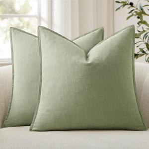 ANRODUO Pack of 2 Decorative Linen Pillow Covers Seeding Green Neutral Farmhouse Boho Soild Cushion Case Soft Accent Pillowcase for Couch Sofa Bedroom Living Room Summer Home Decor 20 x 20 Inch