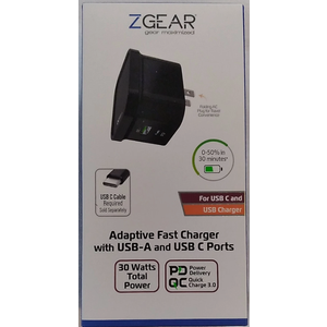Adaptive Fast Charger USB-A, USB-C Ports ZGEAR Quick Charge 3.0