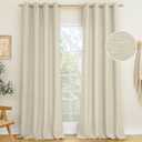LAMIT Linen Curtains 84 inch Length 2 Panels, Grommet Thick Soft Light Filtering Curtains Privacy Living Room Window Drapes for Bedroom/Farmhouse, W52 x L84, Natural Beige