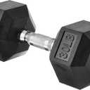 Amazon Basics Rubber Hex Dumbbell for Home Gym with Comfortable Grip, Easy to Hold, Hexagon Shape, 30 Pounds, Single, Black