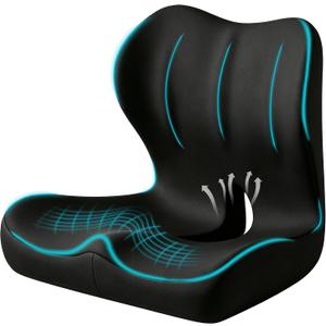 Seat Cushion for Office Chair and Car, Ergonomic Memory Foam Seat Cushion with Lumbar Support Pillow, Orthopedic Cushion for Sciatica & Back Pain, Black