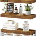 QEEIG Bathroom Shelves Over Toilet - Wall Mounted Floating Shelves Toilet Paper Storage Small Farmhouse Decor Shelf 16 inch Set of 3, Rustic Brown (019-BN3)