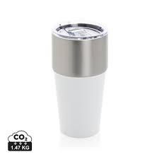 stainless steel body and a white base