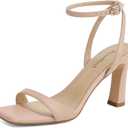 AIUNIIND High Heels for Women, Square Open Toe Heeled Sandals, Strappy Ankle Strap Shoes for Dress, Party, Prom, Chunky Block Heel 3.3 inch, Nude, Size 11