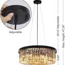 Wellmet Crystal Chandeliers for Dining Room Light Fixture, 6 Lights Farmhouse Chandelier, Modern Pendant Lights for Living Room, Kitchen Island, Bedroom, entryway, Hallway, Gold Teak, W-21.66, 21.65"