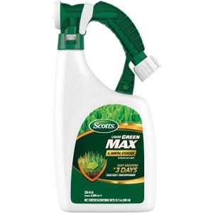 Scotts Liquid Green Max Lawn Food: 2,000 sq. ft., 2-in-1 Fertilizer and Iron Supplement, Use on Any Grass Type, 32 oz.