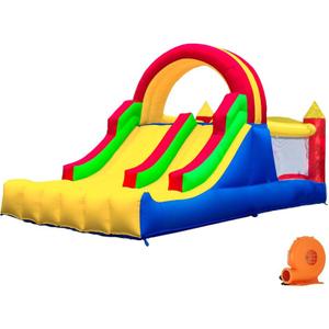 HuaKastro 16x7.2FT Inflatable Bounce House with 2 Racing Slides & Large Climbing Wall, 3 in 1 Kids Inflatable Trampoline Rainbow Jumping Castle Kids Backyard Playgrounds - with Air Blower