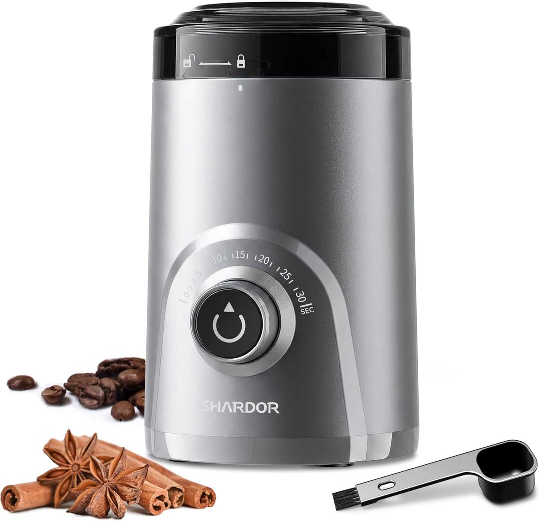 SHARDOR Electric Super Silent Blade Coffee Grinder, Timed Grind Control Rotary Knob, Adjustable Coarse to Fine for Coffee Beans, Spices & Herbs, Silver
