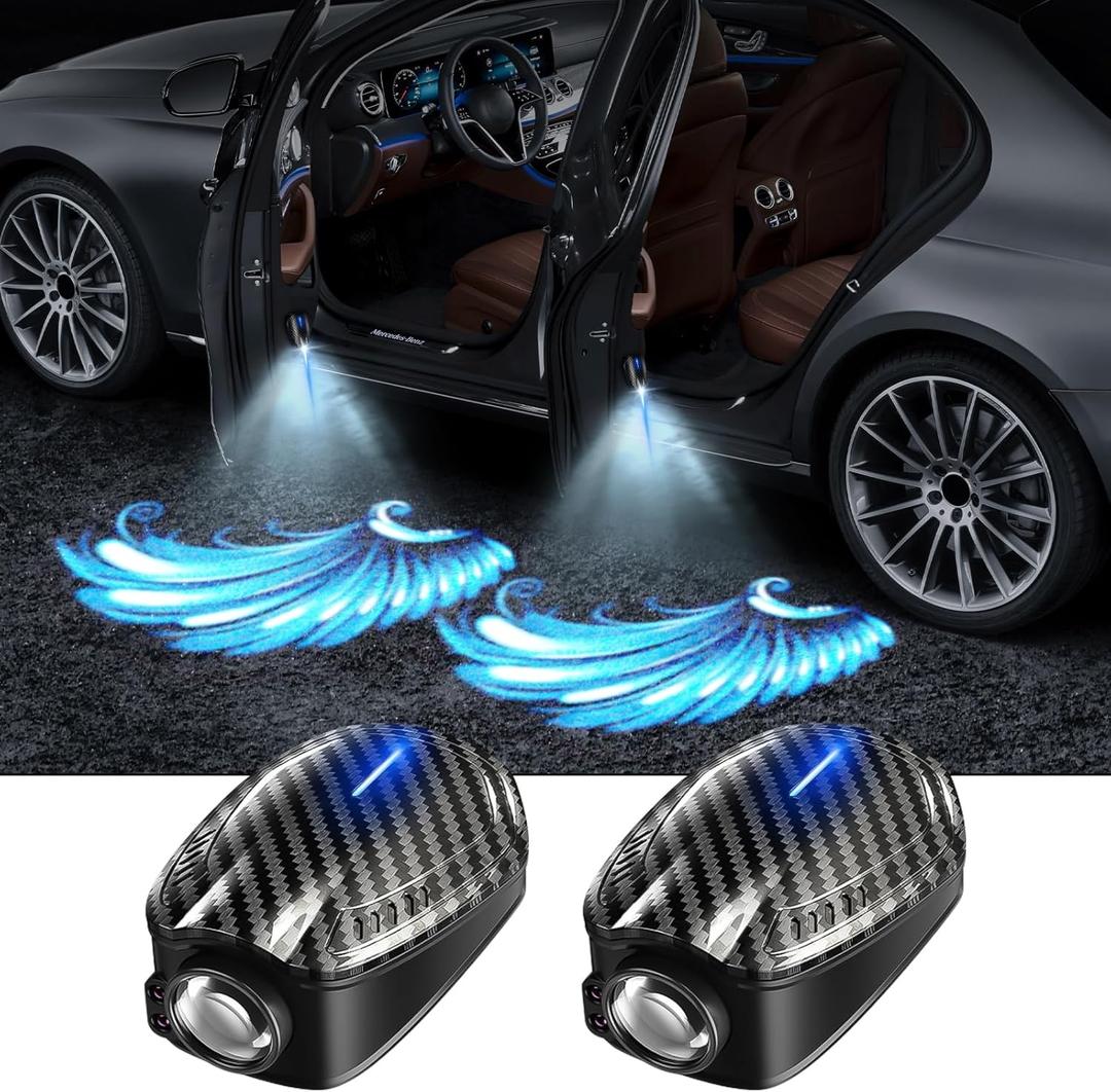 2Pcs Car Door Light Car - Door Projector Logo Light for Universal Rechargeable Courtesy LED Lights, Suitable fit All Models(Blue Wings)