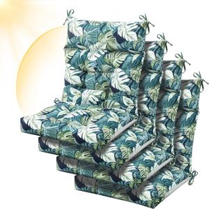 Sintuff 4 Pcs 44 x 21 x 4 Patio Chair Cushions Outdoor Chair Cushion Seat/Back Tufted Pillow with Ties Water Resistant Replacement Indoor Patio Furniture Outdoor Furniture (Leaves,Green)