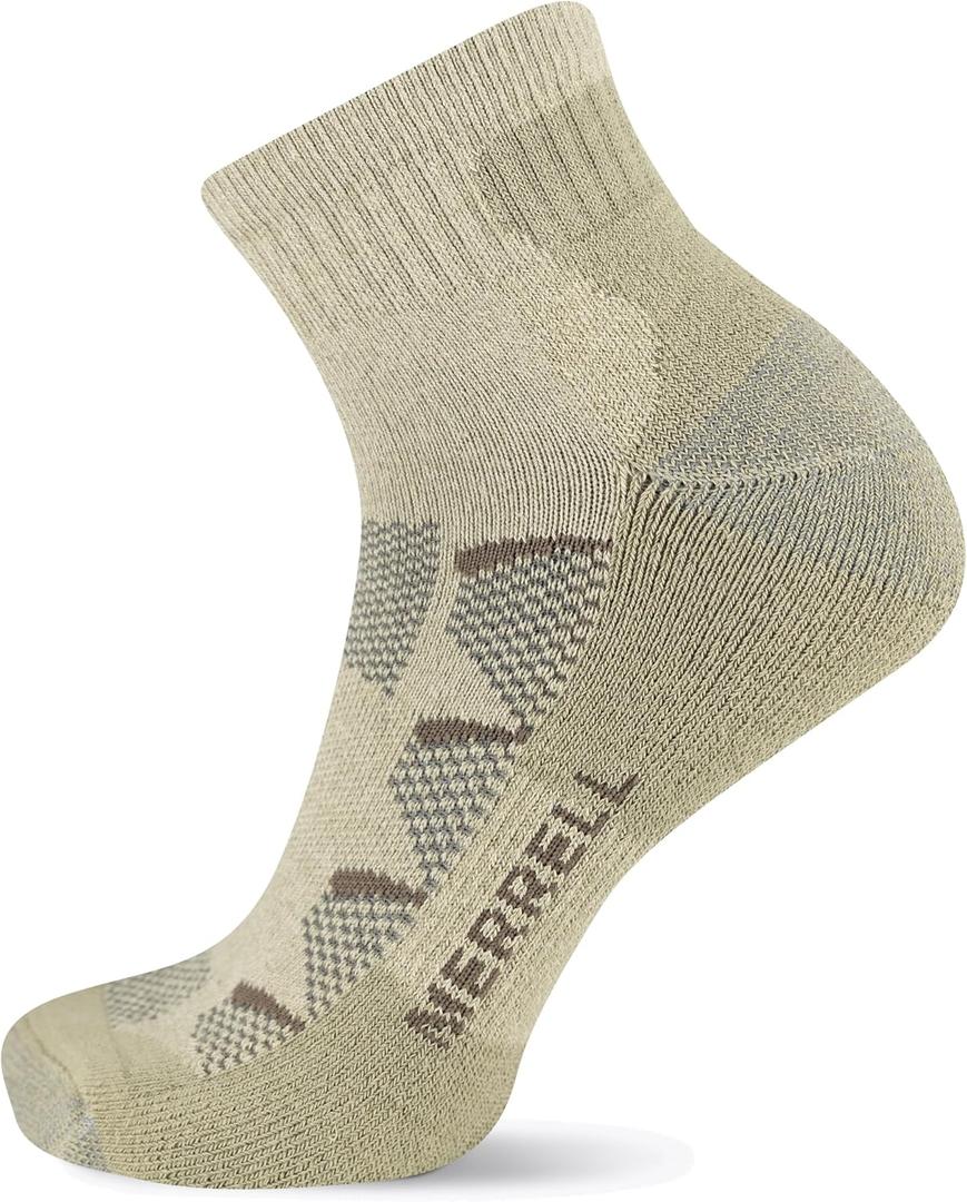 Merrell Unisex-Adult's Moab Hiking Mid Cushion Socks-1 Pair Pack-Coolmax Moisture Wicking & Arch Support, Ankle-Oatmeal, S/ M (Men's 5-8.5 / Women's 5-9.5)