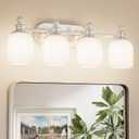 Keonjinn Brushed Nickel Bathroom Light Fixtures, 4-Light Vintage Vanity Lights for Mirror with Frosted Glass Shades, UL Listed E26 Base Reversible Vanity Lighting Fixtures for Wall(Bulbs Not Included)