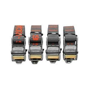 Rollercam 1.0” Tiedown Straps with Rollercam Buckle - Cam Strap Polypropylene Webbing with Triple-Bar Tack Stitching – Outdoor Gear Heavy-Duty Lashing Straps, 350 lb Load, Straight End, 4 Pack, 2 Foot