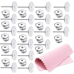 25Pair 925 Sterling Silver Earrings Posts Flat Pad Ear Stud Hypoallergenic Blank Earring Pins with 925 Sterling Silver Earring Backs for Jewelry Making Findings(6mm)