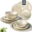 AmorArc Ceramic Dinnerware Sets, Handmade Stoneware Reactive Glaze Plates and Bowls Set, Scratch Resistant | Dishwasher & Microwave Safe Dishes Set, Service for 4 (12pc) (Cappuccino)