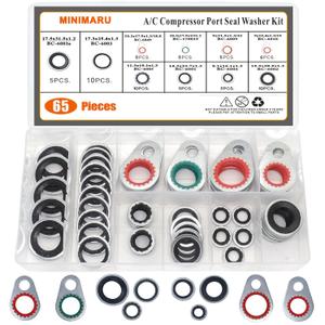 65 PCS 10 Sizes A/C System Compressor HNBR Gasket Seals Air Conditioning Compressor Port Seal Washer Kit, Gasket Bonded Seal Assortment