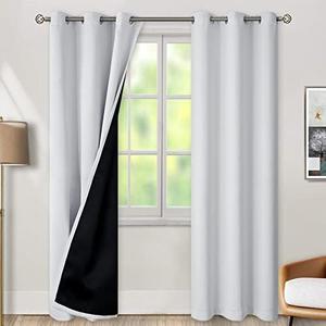 BGment Thermal Insulated 100% Blackout Curtains for Bedroom with Black Liner, Double Layer Full Room Darkening Noise Reducing Grommet Curtain (42 x 84 Inch, Greyish White, 2 Panels)