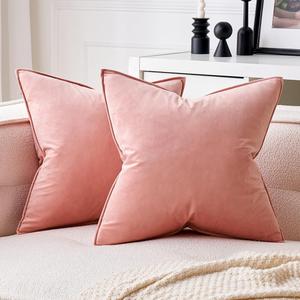 MIULEE Pack of 2 Decorative Velvet Throw Pillow Covers Soft Dark Pink Pillow Covers Soild Square Cushion Case for Sofa Bedroom Car 18x 18 Inch 45x 45cm