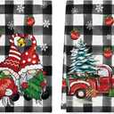 Artoid Mode Gnome Truck Christmas Kitchen Towels Dish Towels, 18x26 Inch Holiday Believe Xmas Tree Winter Decoration Hand Towels Set of 2 (Black/Beige)