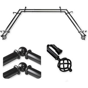 13/16" Double Bay Curtain Rod 20"-36", 38"-72" - Black