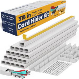 Cord Hider, Wire Cover, Cord Covers Wall Mounted TV, Cable Hider, 315 in Paintable White Raceway Kit, Electrical Cords Concealer, Cable Management, Hide Cords Wall, Wire Molding, Adhesive Channel