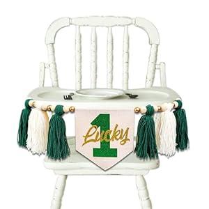 Lucky One 1st Birthday Tassel High chair Banner - St Patrick's Day Highchair Decoration, Shamrock First Birthday Party Sign, Clover Cake Smash Pennant (Green Tassel)