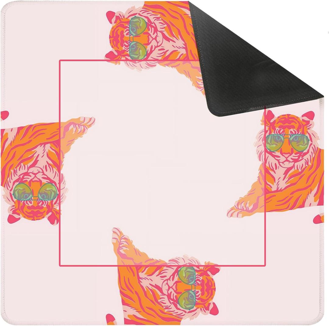 Preppy Pink and Orange Tiger Mahjong Mat for Table 31.5 X 31.5 in, Mahjong Gifts for Women, Maximalist Funky Retro Eclectic Home Decor Anti-Slip Table Cover Tablecloth for Poker Board Card Tile