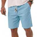 Sailwind Mens Cotton Linen Shorts Casual Elastic Waist Drawstring Summer Beach Vacation Shorts with Pockets (Blue, M)