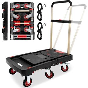 Folding Platform Truck, 600lbs Capacity Flatbed Dolly with Expandable Deck