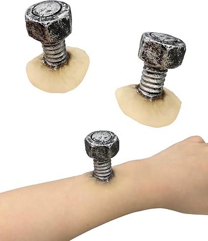 Libima 2 Pcs Halloween Sliver Neck Bolts Prosthetic and 10 Pieces Round Transparent Adhesive Set Special Effects Costume Prosthetic Monster Costume Accessories for Halloween Cosplay Carnival Party